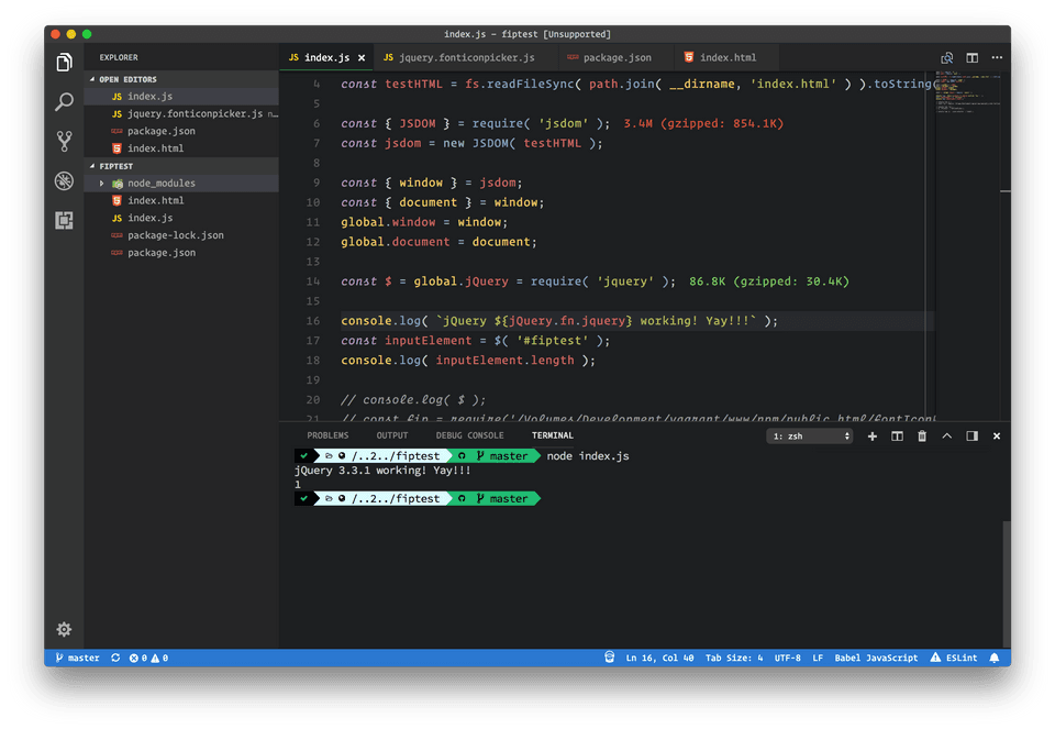 jQuery JSDOM v11 Output