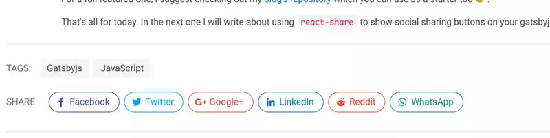 Social Share button for Gatsby Blog Pages
